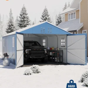 GarveeLife Enclosed Metal Carport 12x20 FT, Gray - Reinforced Frame And Steel Roof