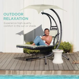 Best Choice Products Outdoor Hanging Steel Chaise Lounge Chair With Canopy, Charcoal Gray - SKY5871