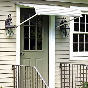 NuImage Awnings Aluminum Door Canopy, White, 60 inches Wide x 42 inches Projection With Support Arms - 60425