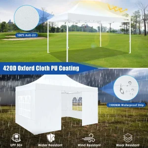 HOTEEL Heavy Duty Pop-Up Canopy Tent 10x15, 4 Sidewalls, Black