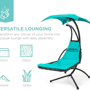 Best Choice Products Outdoor Hanging Steel Chaise Lounge Chair With Canopy, Charcoal Gray - SKY5871