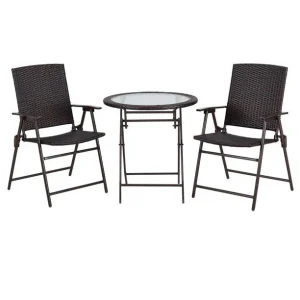 Ulax Furniture 3-Piece Wicker Folding Bistro Set With Balcony Table And Chairs