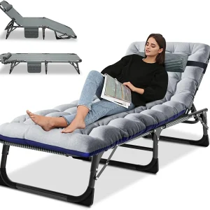 Slsy 5-Position Adjustable Folding Lounge Chair And Cot - 75.2" x 25.6" x 11.8"