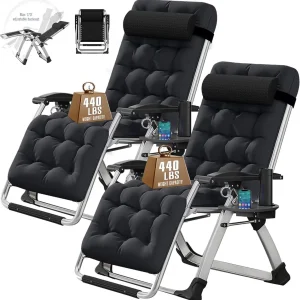 NAIZEA Zero Gravity Lawn Recliner Chairs, 2 Pack, Black
