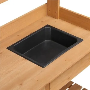 Veado Potting Bench With Sink, Drawer, Rack And Shelves, 45.2 x 17.7 x 47.6 in - Natural Wood