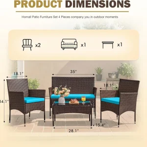 4-Piece Patio Rattan Wicker Furniture Set - T-LCRF834M18