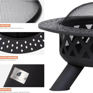 SUNCREAT 42-Inch Wood Burning Patio Fire Pit, Black, 42.1 Inch Diameter x 25.2 Inch High