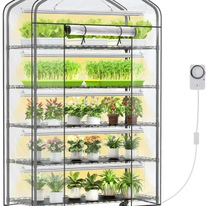 5-Tier Metal Indoor Greenhouse With Grow Lights And PVC Cover - 49 x 21.6 x 79 inch
