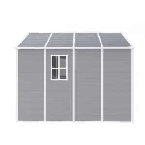 Seizeen Outdoor Resin Storage Shed, 41 Cu. Ft. / 306 Gal, Gray, 3 Doors With Floor