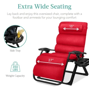 Best Choice Products Oversized Zero Gravity Folding Recliner With Removable Cushion And Side Tray - Fossil Gray