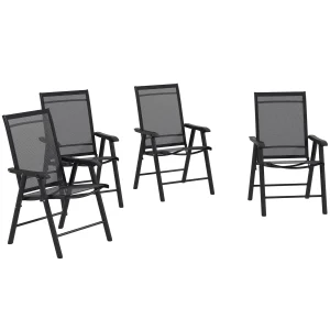 Patio Folding Stackable Outdoor Sling Chairs, 4 Count, Black - 22.87in L x 25.15in W x 37in H