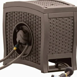 Suncast Aquawinder 125 ft Wicker Garden Hose Reel, Java