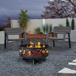 SUNCREAT 42-Inch Wood Burning Patio Fire Pit, Black, 42.1 Inch Diameter x 25.2 Inch High