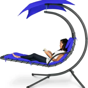 Best Choice Products Outdoor Hanging Steel Chaise Lounge Chair With Canopy, Charcoal Gray - SKY5871