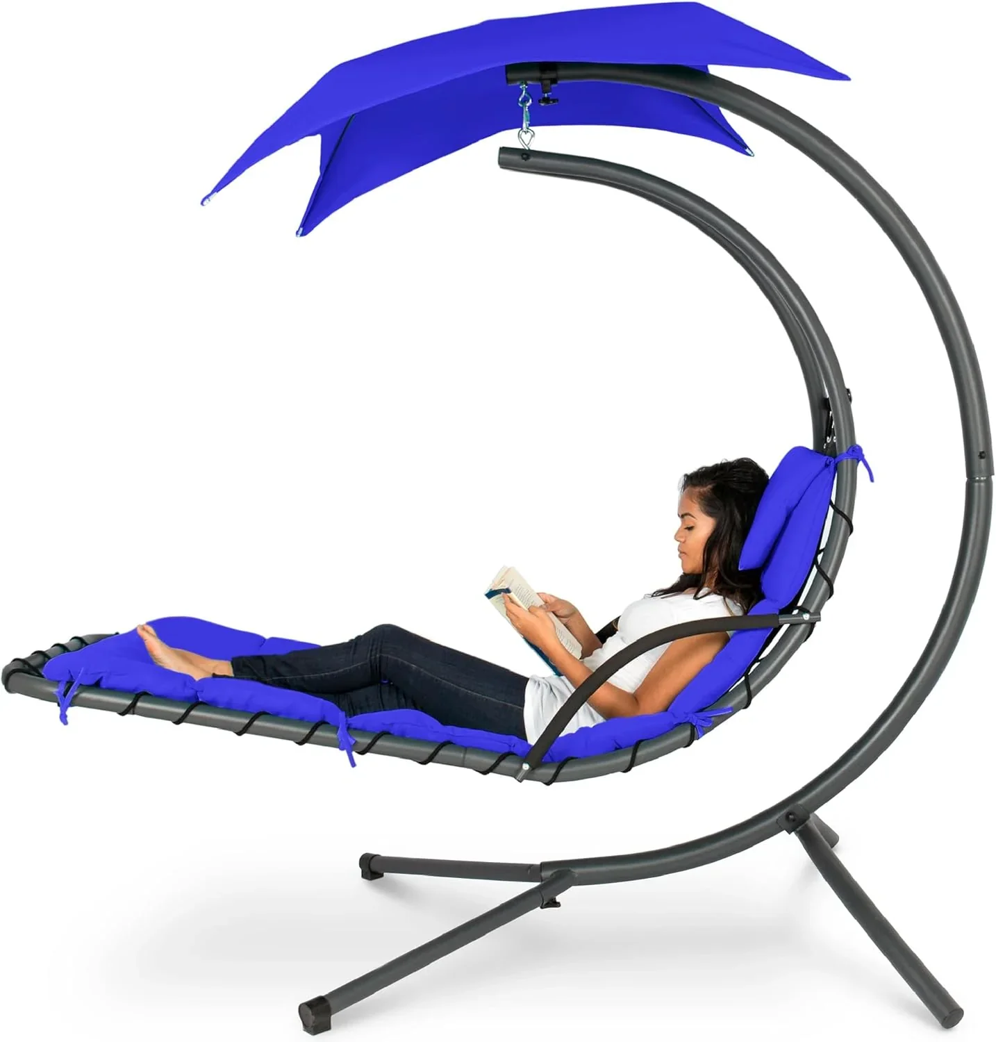 Best Choice Products Outdoor Hanging Steel Chaise Lounge Chair With Canopy, Charcoal Gray - SKY5871
