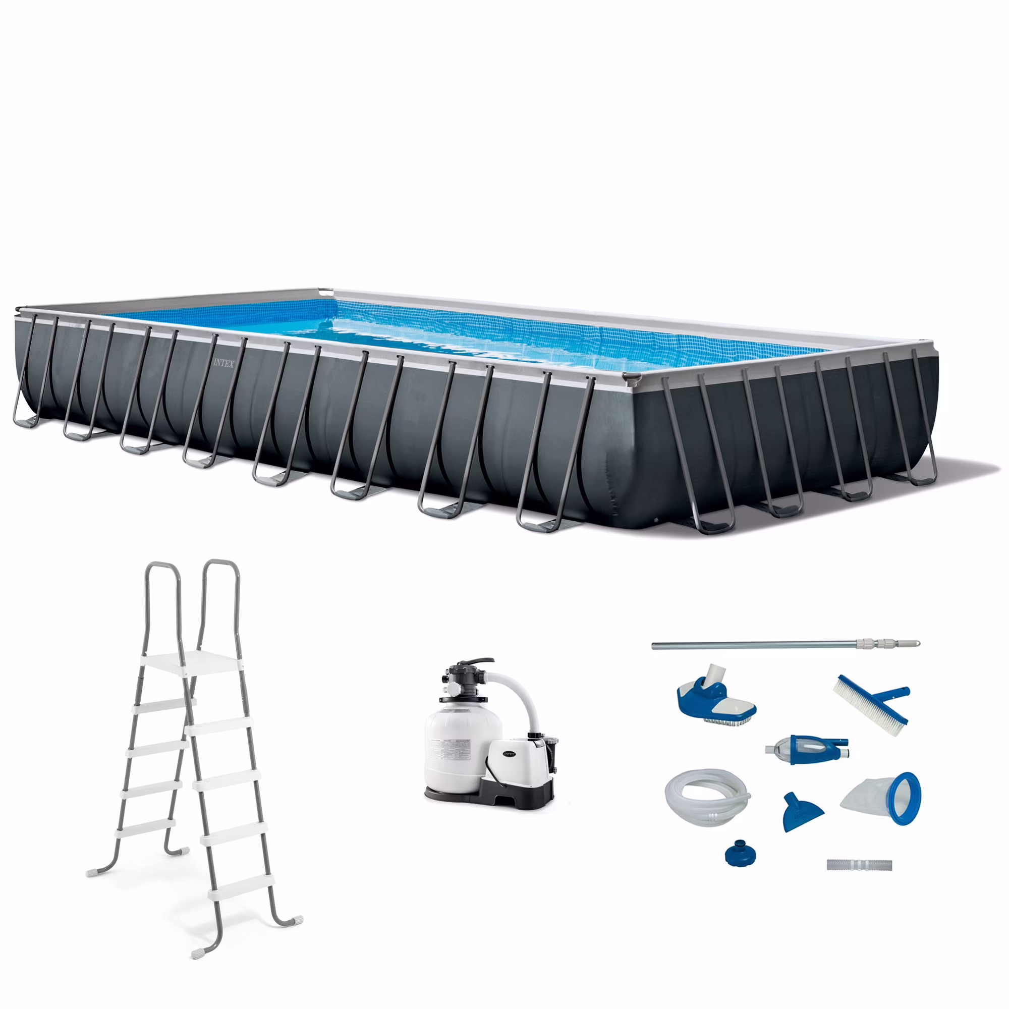 INTEX Ultra XTR Above Ground Pool 24ft x 12ft x 52in With 2 Floating Recliners And Mega Chill II Cooler