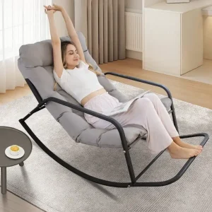 Oversized Outdoor Rocking Lounge Chair With Water-Resistant Cushions, 450 lbs Capacity