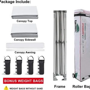 Eurmax USA 10 x 10 Pop-Up Commercial Canopy Tent With 4 Sidewalls, Roller Bag And Awning