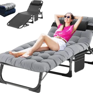 Slsy 5-Position Adjustable Folding Lounge Chair And Cot - 75.2" x 25.6" x 11.8"