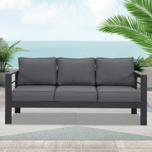 Superjoe Outdoor Patio Sofa 3 Seats Gray Aluminum With Dark Grey Cushions
