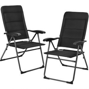 2 Pack Folding Patio Chairs, 7 Position Adjustable Outdoor Sling Recliner Camping Chairs