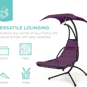 Best Choice Products Outdoor Hanging Steel Chaise Lounge Chair With Canopy, Charcoal Gray - SKY5871