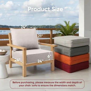 moosprr Outdoor Chair Cushion Set - 24x24, 6 Inch Thick, Beige, 3 Seat And 3 Back Cushions