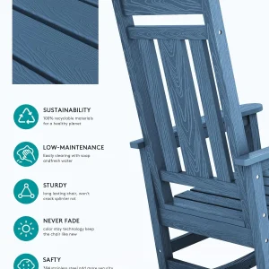SERWALL Outdoor HDPE Oversized Rocking Chair Set Of 4, Blue, 35in D x 26.9in W x 41.3in H