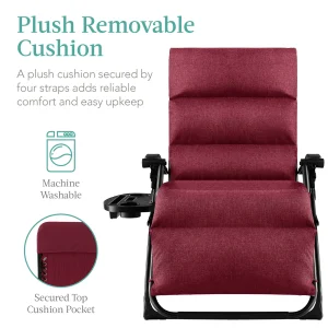 Best Choice Products Oversized Zero Gravity Folding Recliner With Removable Cushion And Side Tray - Fossil Gray
