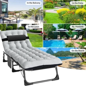 Slsy 5-Position Adjustable Folding Lounge Chair And Cot - 75.2" x 25.6" x 11.8"