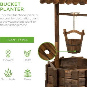 Best Choice Products Rustic Wooden Wishing Well Planter With Hanging Bucket - 21.5 x 21.5 x 45.5 in
