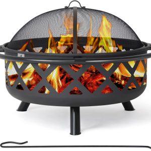 SUNCREAT 42-Inch Wood Burning Patio Fire Pit, Black, 42.1 Inch Diameter x 25.2 Inch High