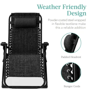 Best Choice Products Oversized Zero Gravity Folding Recliner With Removable Cushion And Side Tray - Fossil Gray