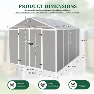Seizeen Resin Outdoor Storage Shed With Floor, Light Gray, 82 in H