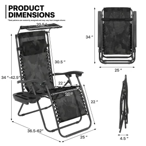 MoNiBloom Zero Gravity Reclining Chairs Set Of 2 With Canopy Shade And Headrest, Black - 330 lbs