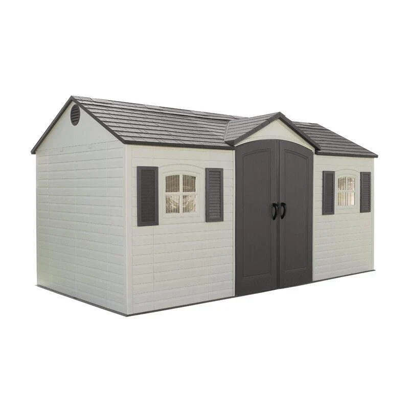 Lifetime Side Entry Plastic Storage Shed 15 ft W x 8 ft D Gray/Beige - 6446
