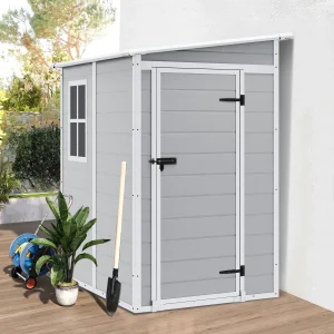Seizeen Resin Outdoor Storage Shed With Floor, Light Gray, 82 in H