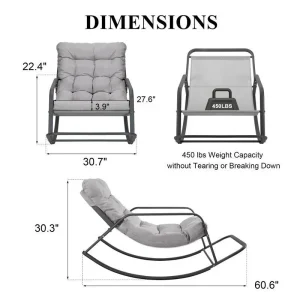 Oversized Outdoor Rocking Lounge Chair With Water-Resistant Cushions, 450 lbs Capacity