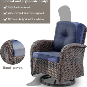 Belord 3-Piece Patio Swivel Rocking Chair Set With Side Table - Brown/Blue