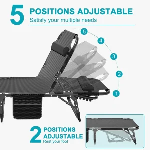 Slsy 5-Position Adjustable Folding Lounge Chair And Cot - 75.2" x 25.6" x 11.8"
