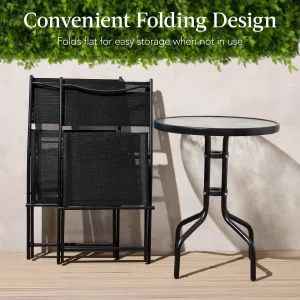 Best Choice Products 3-Piece Patio Bistro Dining Set With Glass Tabletop And Folding Chairs - Gray