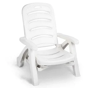 Rolling Folding Plastic Pool Lounge Chair With Armrests, 5 Position - Patio Deck Beach Chair