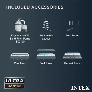 INTEX Ultra XTR Above Ground Pool 24ft x 12ft x 52in With 2 Floating Recliners And Mega Chill II Cooler