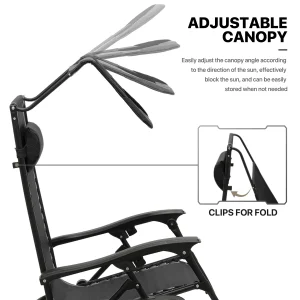 MoNiBloom Zero Gravity Reclining Chairs Set Of 2 With Canopy Shade And Headrest, Black - 330 lbs