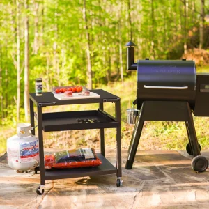 NUUK Three-Shelf Heavy Duty Rolling Outdoor Pizza Oven Table, 24 in x 30 in Steel