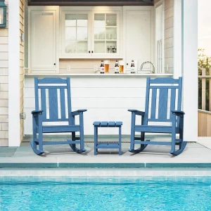 SERWALL Outdoor HDPE Oversized Rocking Chair Set Of 4, Blue, 35in D x 26.9in W x 41.3in H