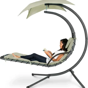 Best Choice Products Outdoor Hanging Steel Chaise Lounge Chair With Canopy, Charcoal Gray - SKY5871