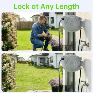 Retractable Garden Hose Reel 5/8 in x 100 ft Heavy Duty Wall Mounted With 9-Pattern Nozzle - 180 Degree Swivel