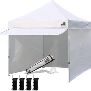 Eurmax USA 10 x 10 Pop-Up Commercial Canopy Tent With 4 Sidewalls, Roller Bag And Awning