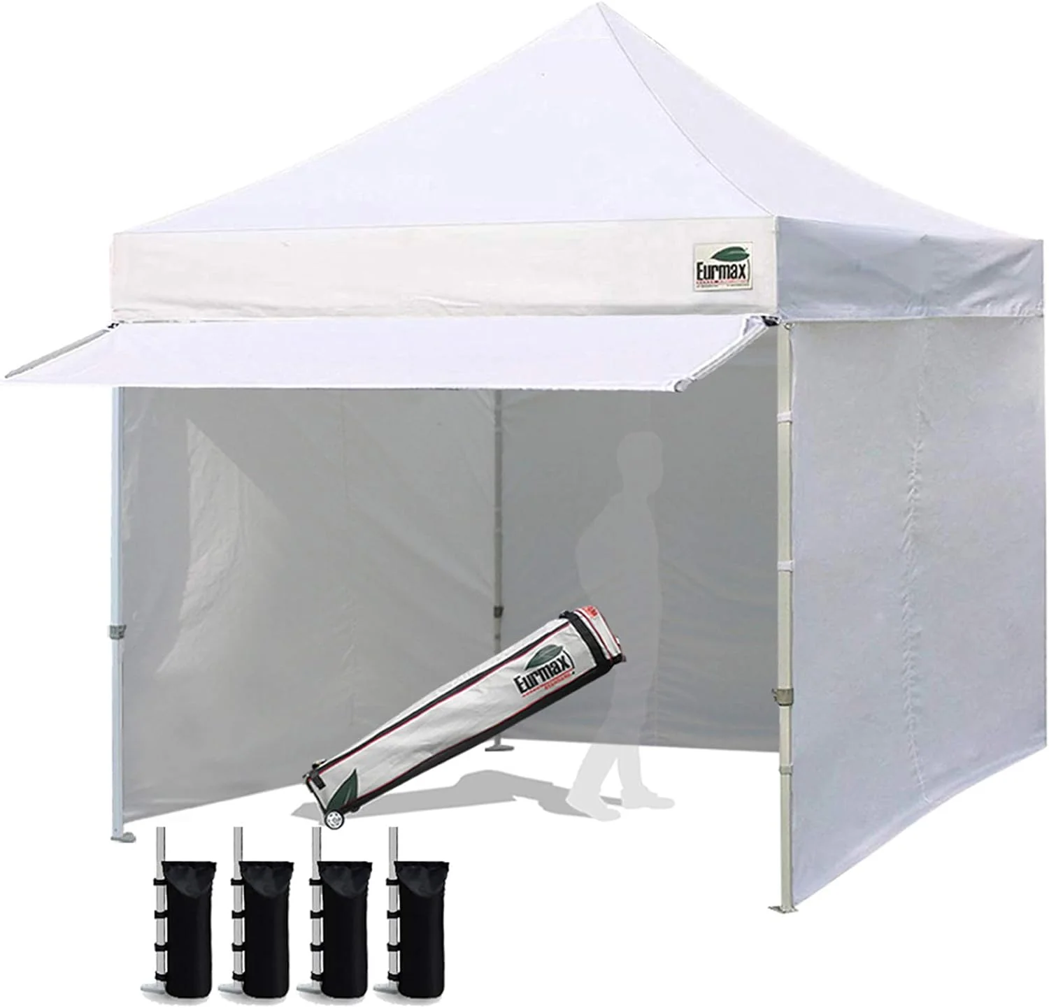 Eurmax USA 10 x 10 Pop-Up Commercial Canopy Tent With 4 Sidewalls, Roller Bag And Awning